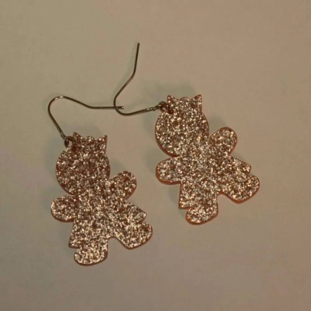 Glitter Gingerbread Holiday Earrings Gold Sparkle Cute